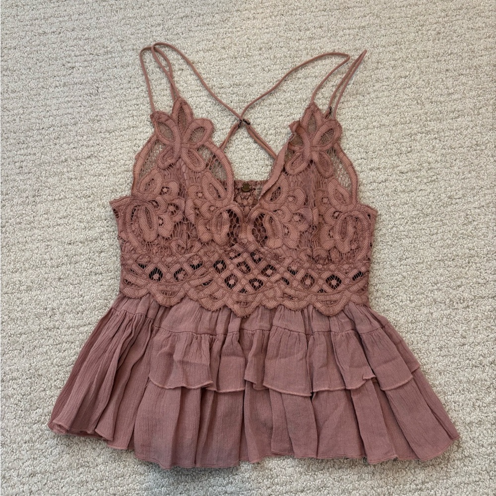 Free People Mauve Lace Top XS